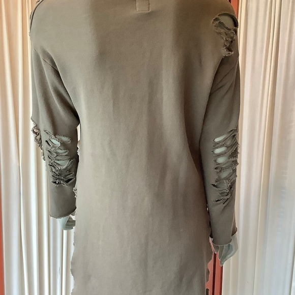 NSF Womens Distressed Destroyed Sweatshirt Top Khaki Green Size Small - Picture 4 of 7